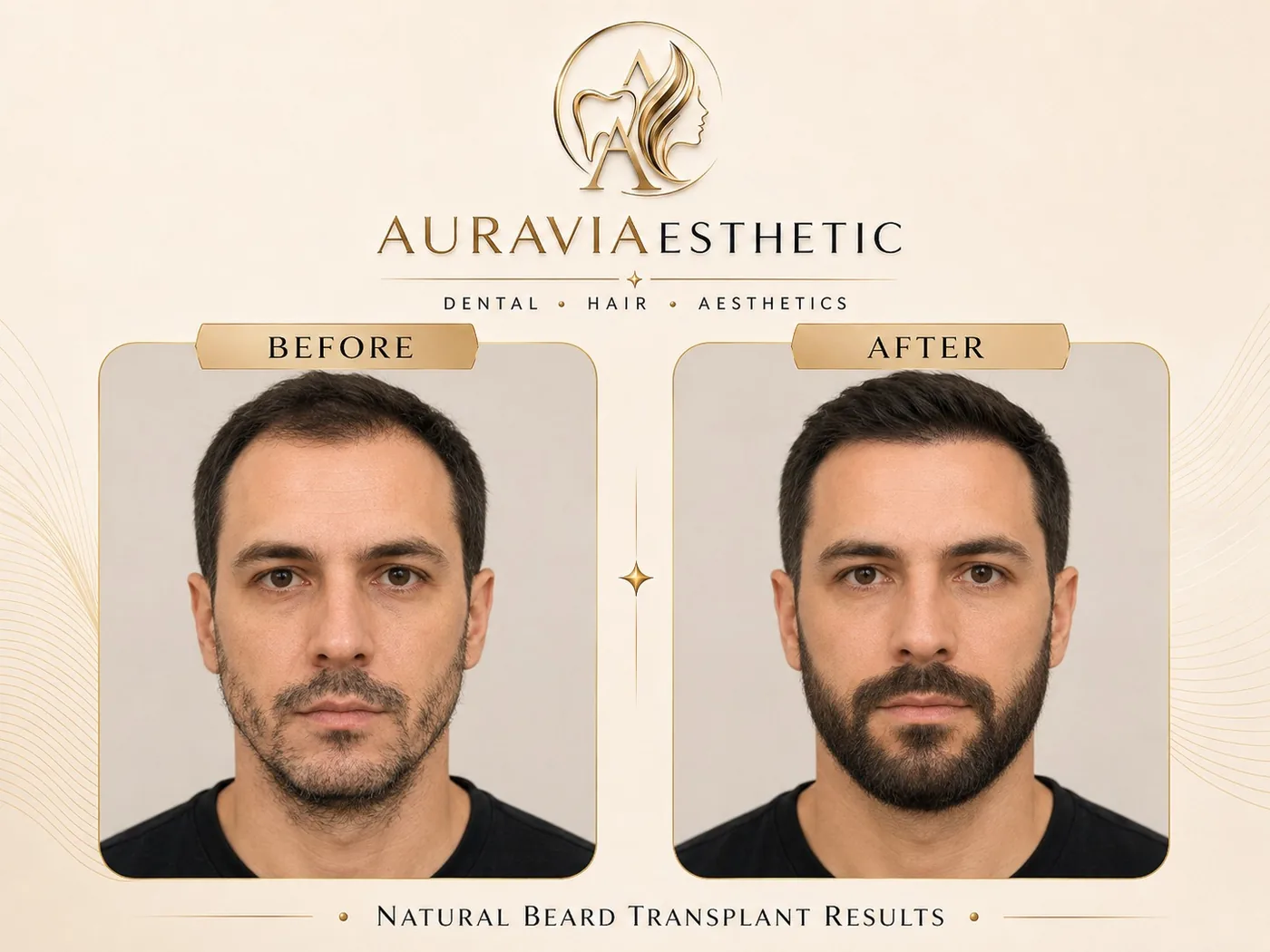 Beard transplant — full beard density, before and after