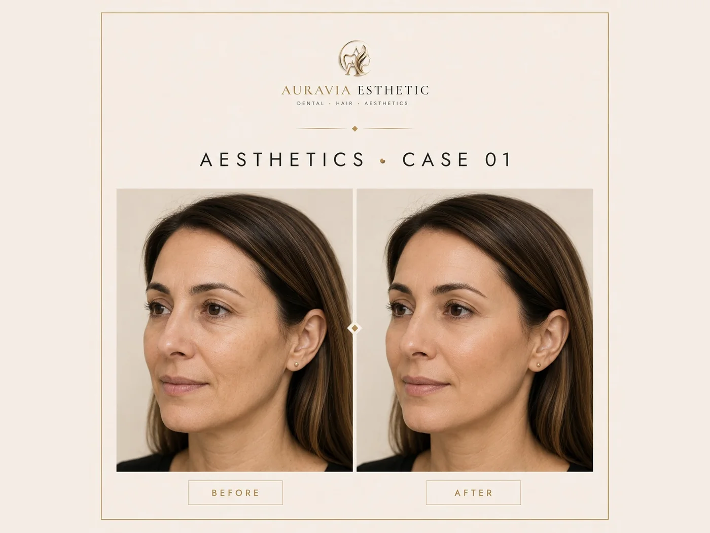 Aesthetics — case 01 · facial rejuvenation, before and after